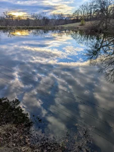 A photograph of water reflecting the sky